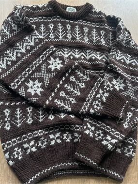 Men's Wool Edward Bryan Brown Fair Isle Crewneck Sweater - Classic Knit